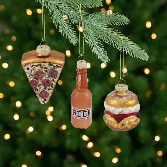 Northlight Pizza, Burger and Beer Glass Christmas Ornaments - 3.5" - Set of 3 Multi {1}