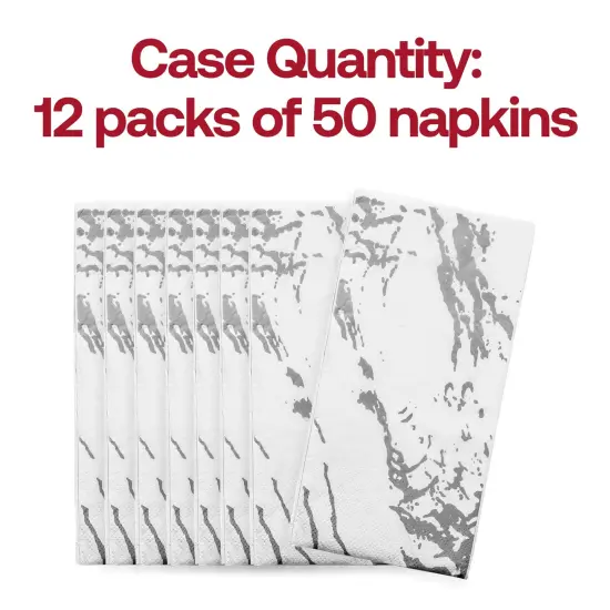 Durable White with Silver Marble Paper Dinner Napkins (600 Napkins) {5}