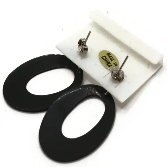 Vintage Black Metal Open Oval Dangle Stud Earrings {3}