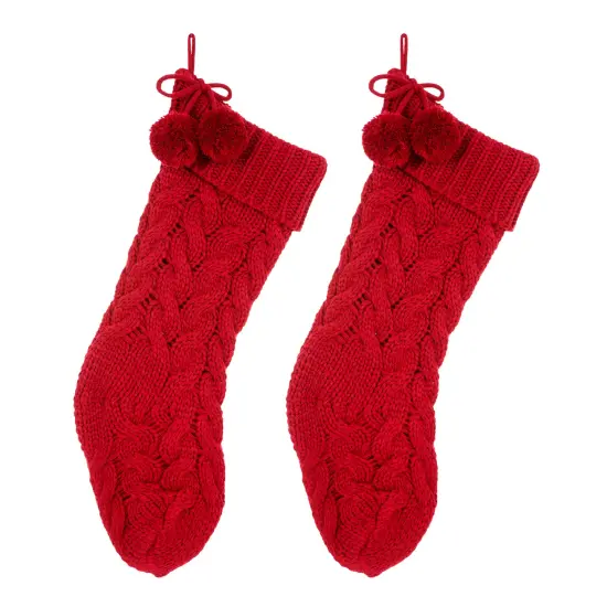 Set of 2 Knitted Polyester Christmas Decoration(Stocking & Tree Skirt) 2pk Red {6}