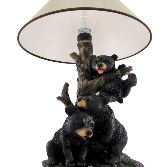 Black Bear Family Table Lamp W/ Tree Bark Print Shade {6}