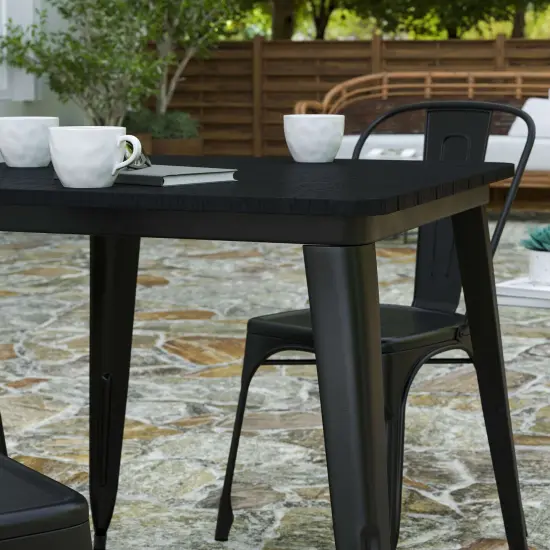 Merrick Lane Dryden Indoor/Outdoor Dining Table, 31.5" Square All Weather Poly Resin Top with Steel Base BrownTop/SilverFrame {12}