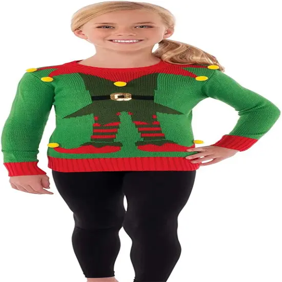 Childrens Elf Funny Christmas Sweater Costume For Kids Large {1}