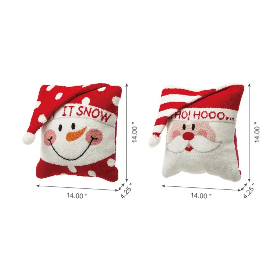 Set of 2 13.98"L Hooked 3D Snowman/Santa Pillows Santa & Snowman {3}