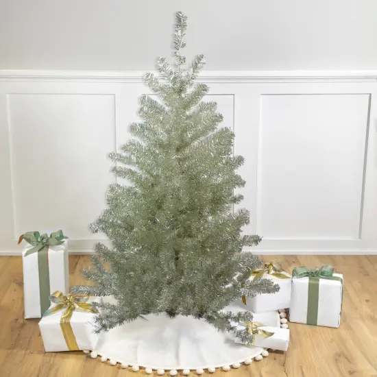 Northlight 4.5' Metallic Platinum Artificial Tinsel Christmas Tree - Unlit Silver {1}