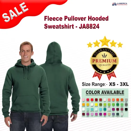 J America&reg; Fleece Pullover Hooded Sweatshirt Military green {2}