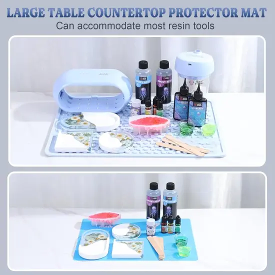 LET'S RESIN Premium Resin Collector Mat,20" x 14"Large Silicone Mat,Easy Cleanup & Heat Resistant Thick Silicone Mats for Crafts,Resin Molds, Epoxy Resin,Playdough Mat,Placemat(Blue) {5}
