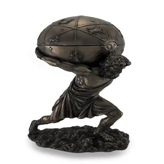 Bronzed Atlas Holding Up Celestial Sphere Statue/Storage Box {1}