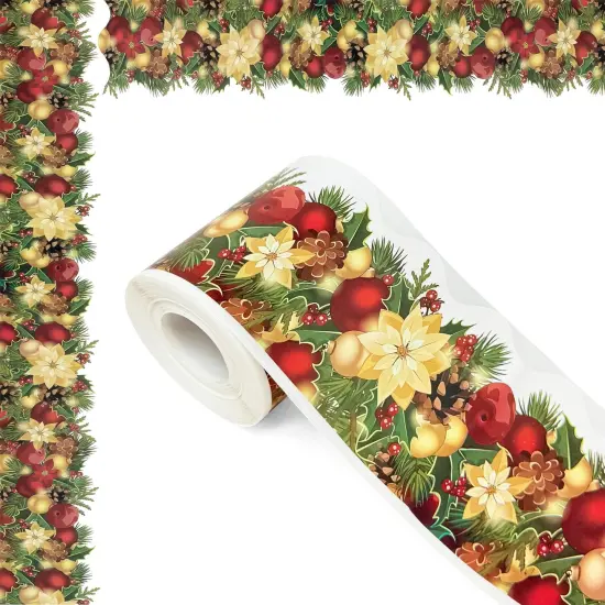 Wrapables 60 Feet Bulletin Board Borders, Adhesive Decorative Trim Stickers, Christmas Foliage {1}
