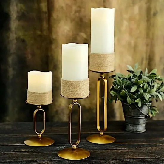 3 Green Geometric Oval Metal Pillar CANDLE HOLDERS {4}