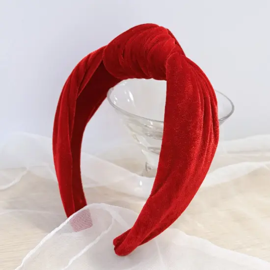 Wrapables Wide Knotted Velvet Headbands, Top Knot Velvet Headbands for Women and Girls, Red {6}