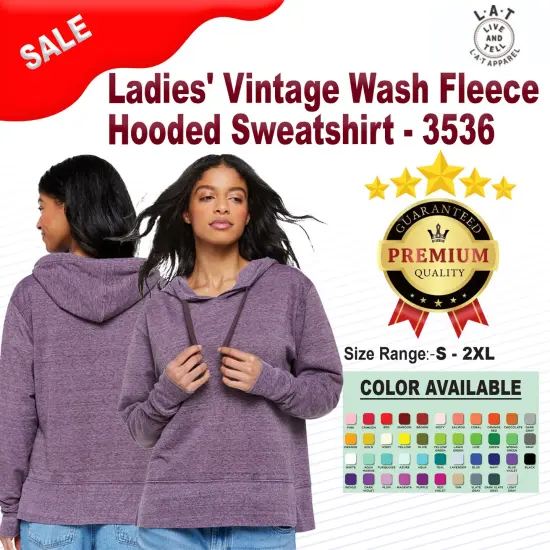 LAT ® Ladies Vintage Wash Fleece Hooded Sweatshirt WTHRD MAUVELOUS {2}
