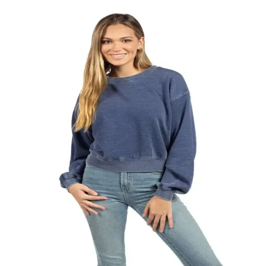 chicka-d &reg; Ladies Burnout Campus Crop Sweatshirt OATMEAL {4}