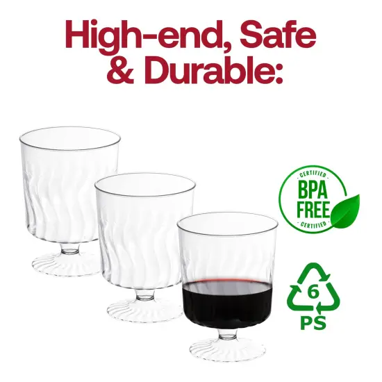 Clear Plastic Pedestal Wine Glasses - 8 oz. (240 Glasses) {4}