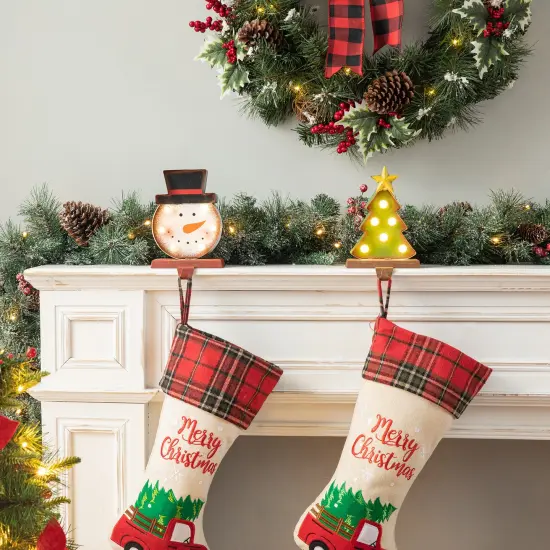 Set of 2 Marquee LED Tree/Snowman Head Stocking Holder Snowman & Tree {3}