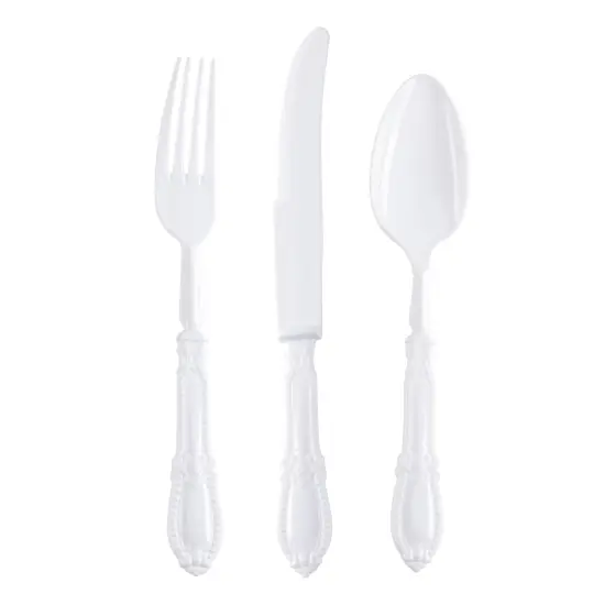 White Baroque Disposable Plastic Cutlery Set (480 Guests) {1}