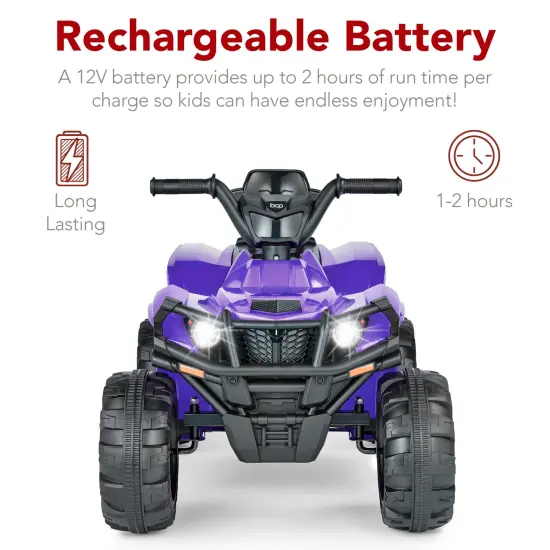 Best Choice Products 12V Kids Ride-On ATV Quad w/ Bluetooth, 2.4mph Max, Treaded Tires, LED Lights, Radio Purple {5}