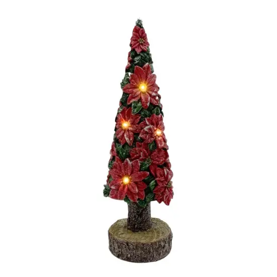15.75" Poinsettia Christmas Tree with LED Light- Festive Holiday Decoration {1}