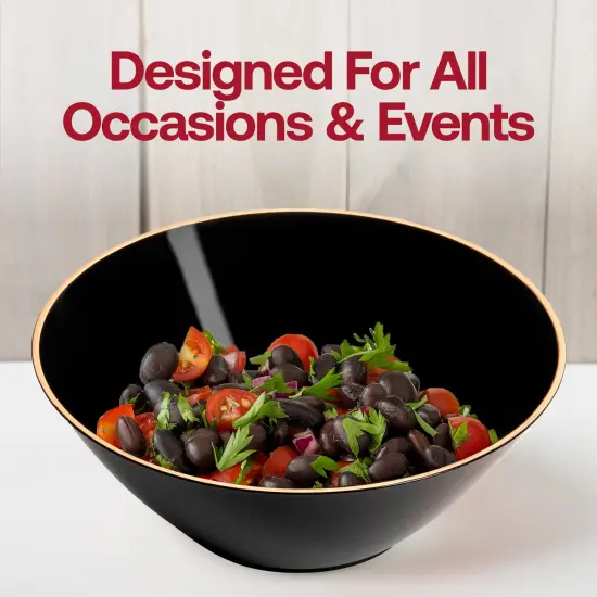 Black with Gold Rim Organic Round Disposable Plastic Dessert Bowls - 6 oz. (120 Bowls) {6}