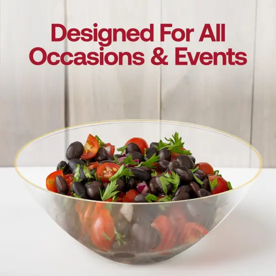 Clear with Gold Rim Organic Round Disposable Plastic Bowls - 32 oz. (60 Bowls) {6}