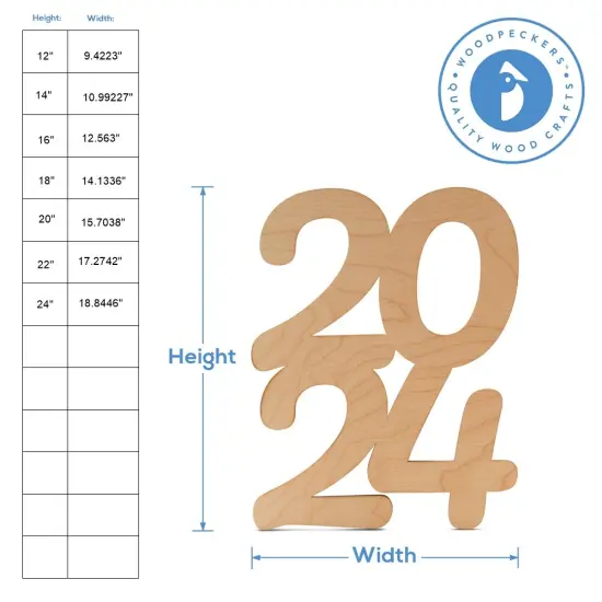 New Years Wood 2024 Cutout,&nbsp;From 12"- 24", Door Hangers| Woodpeckers {4}