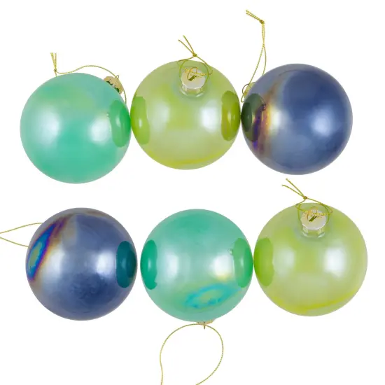 Northlight Shiny Glass Ball Christmas Ornaments - 3" (80mm) - Blue, Green and Teal- 6ct Multi {3}