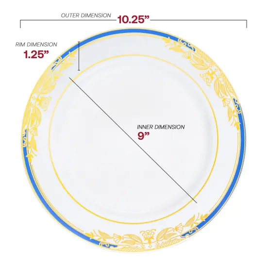 White with Blue and Gold Harmony Rim Plastic Dinnerware Value Set (120 Guests) {3}