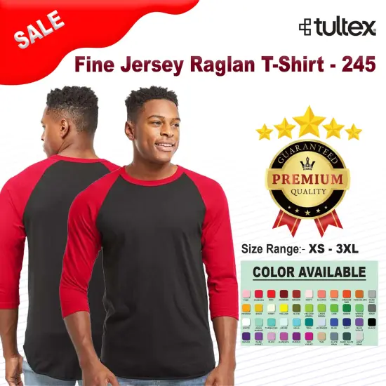 Tultex&reg; Fine Jersey Raglan Crewneck Three-Quarter Sleeve T-Shirt Vintage white/ inked {2}