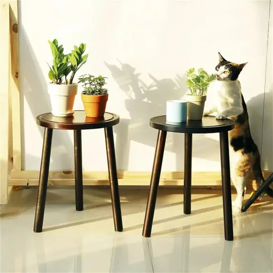 2x Small Side Table Round End Table Wood Plant Stand 3-Legs Stool Furniture Home {4}