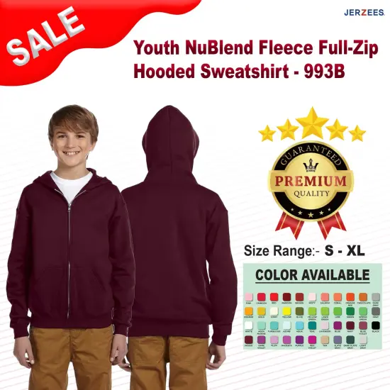 Jerzees&reg; Youth NuBlend Fleece Full-Zip Hooded Sweatshirt ROYAL {2}