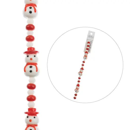 Crystal Lane DIY 7" Lampwork Designer Holiday Glass Bead Mix Strand Snowman / Red {4}