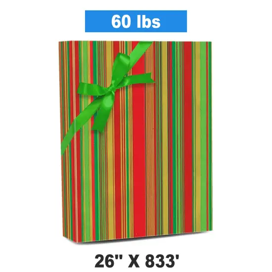 26"x 833' Striped Christmas Wrapping Papers for Bigger Gifts {1}