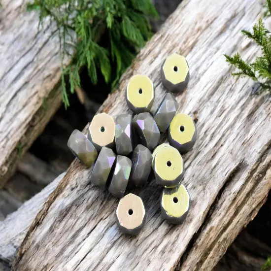 *15* 4x6mm Opaque Gray Silk AB Fire Polished Rondelle Heishi Beads {2}