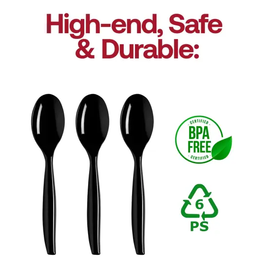 Black Disposable Plastic Serving Spoons (150 Spoons) {4}
