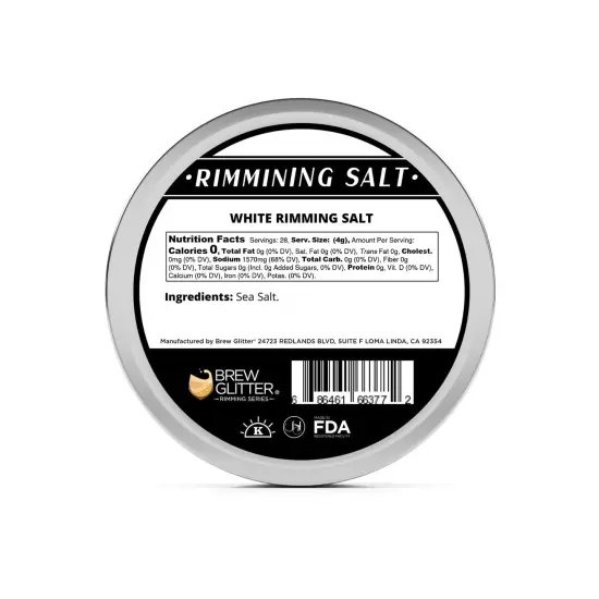 Brew Glitter - Plain Rimming Salt (4oz, 1x Bar Tin) Classic Cocktail Garnish for Mixed Drinks and Beverages {5}