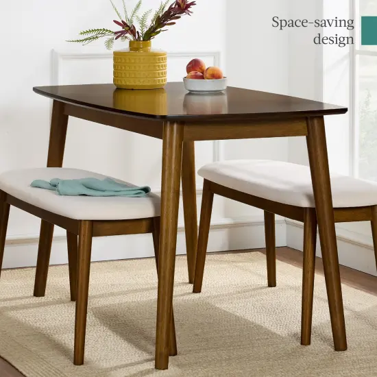 Best Choice Products 3-Piece Mid-Century Modern Upholstered Wooden Dining Set w/ 2 Bench Seats - Walnut/Cream {7}