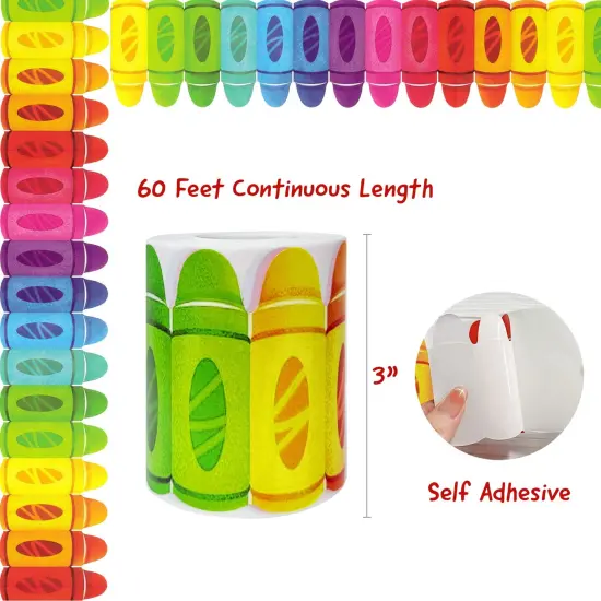 Wrapables 60 Feet Bulletin Board Borders, Adhesive Decorative Trim Stickers, Crayons {2}