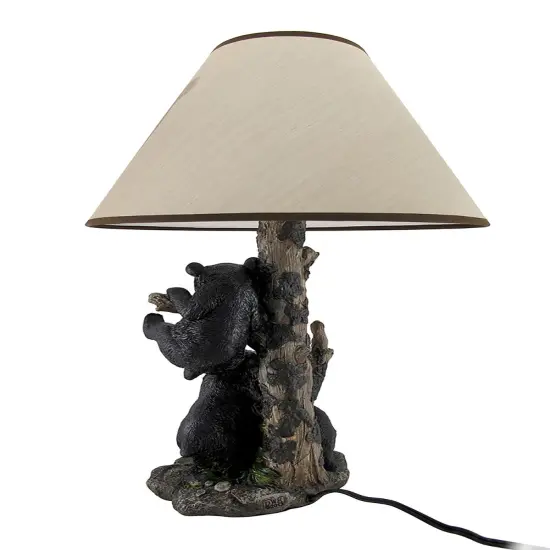 Black Bear Family Table Lamp W/ Tree Bark Print Shade {4}