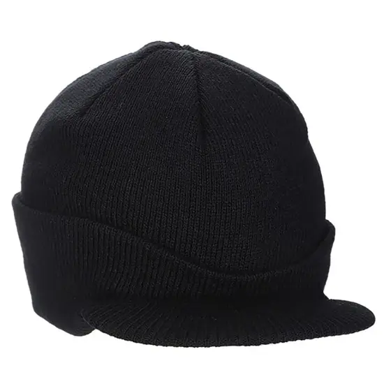 Solid Wing Black Beanie with Visor for Stylish Warmth {4}
