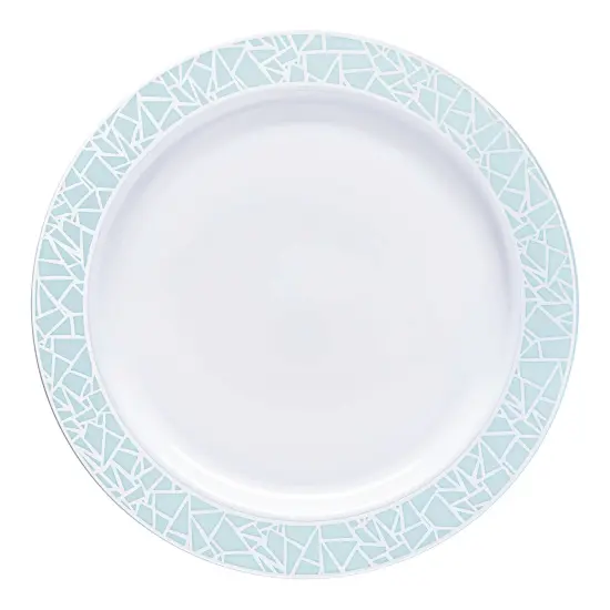 White with Turquoise Blue and Silver Mosaic Rim Round Plastic Appetizer/Salad Plates - 7.5" (120 Plates) {2}