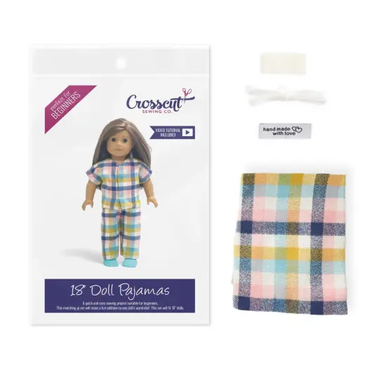 Crosscut Sewing Co.&reg; Doll Pajama Sewing Project Kit - Beginner Friendly DIY Sewing Kit Plaid flannel {1}