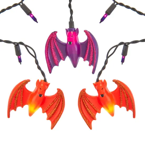 Kurt Adler UL 25-Purple and Orange Bat Icicle Light Set {1}