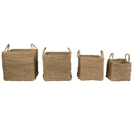 Northlight Rustic Square Wicker Table and Floor Baskets - Set of 4 Beige {3}