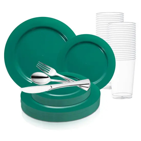Solid Green Holiday Round Disposable Plastic Wedding Value Set (20 Settings) {1}