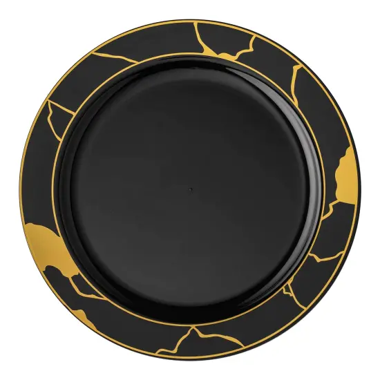 Black with Gold Marble Disposable Plastic Dinner Plates - 10" (120 Plates) {2}