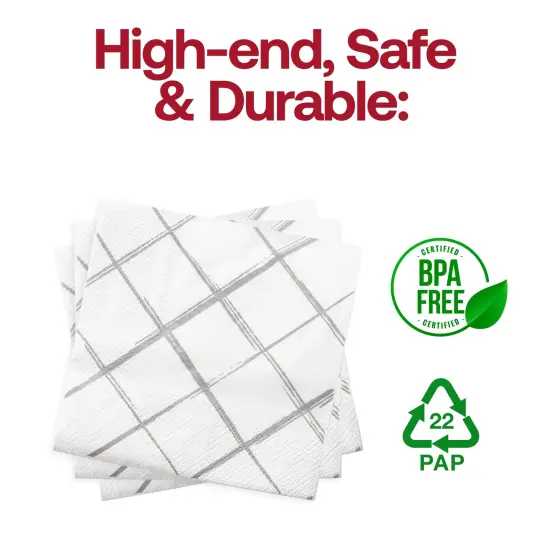 Durable White with Silver Diamond Paper Beverage/Cocktail Napkins (600 Napkins) {4}