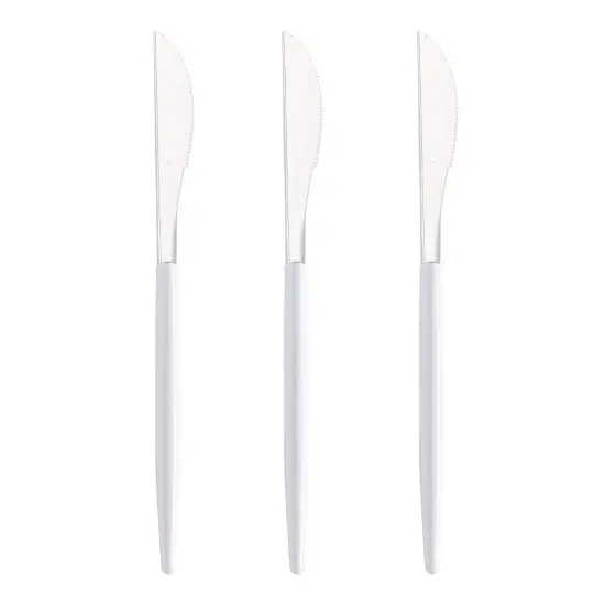 Silver with White Handle Moderno Disposable Plastic Dinner Knives (240 Knives) {2}