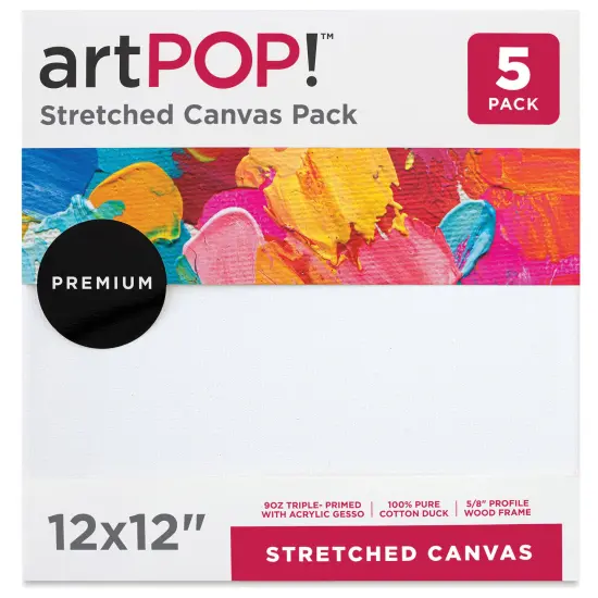 artPOP! Stretched Canvas Pack - 12" x 12" Canvas, Package of 5, 100% Pure Cotton Duck Canvas, Triple-Primed with Acrylic Gesso, 5/8" Profile, Durable Wood Frame {3}