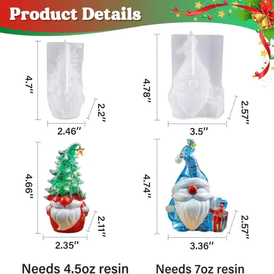 LET'S RESIN Christmas Gnomes Resin Molds, 2 Pcs Santa Gnomes Epoxy Resin Molds with Slouchy Hat Christmas Tree Gnome, Funny Silicone Molds for Epoxy Resin, Christmas Ornaments, Thanksgiving Gifts {2}