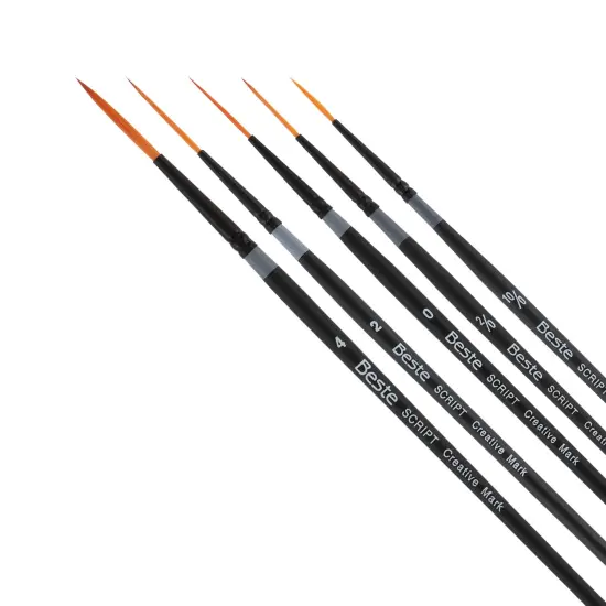 Creative Mark Beste Golden Taklon Script Liner Set of 5 Artist Brush, Professional Watercolor Brushes, For Acrylic Painting, Short Handle, Sharp Edges, Hand-Tied & Shaped {1}